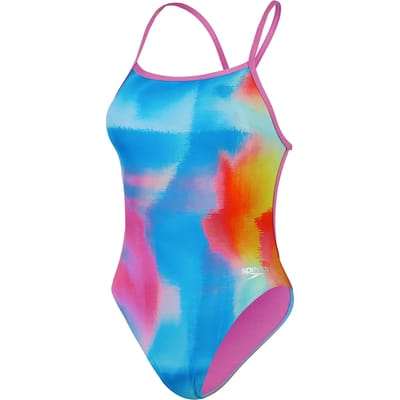 Speedo Badpak Allover Digital Vback Roze/Geel/Paars/Blauw