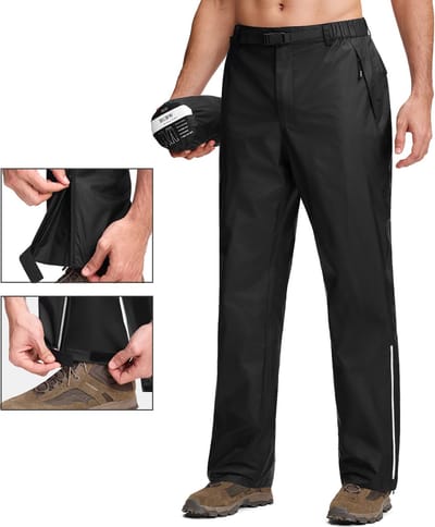 BUBW Regenbroek Heren & Dames - Waterdicht - Regenbroek met Rits - Waterkolom 5.000 | 5.000 g/m² Ademend Vermogen - met verstelbare taille en reflecterende strepen - Essential Unisex - Maat M - Zwart