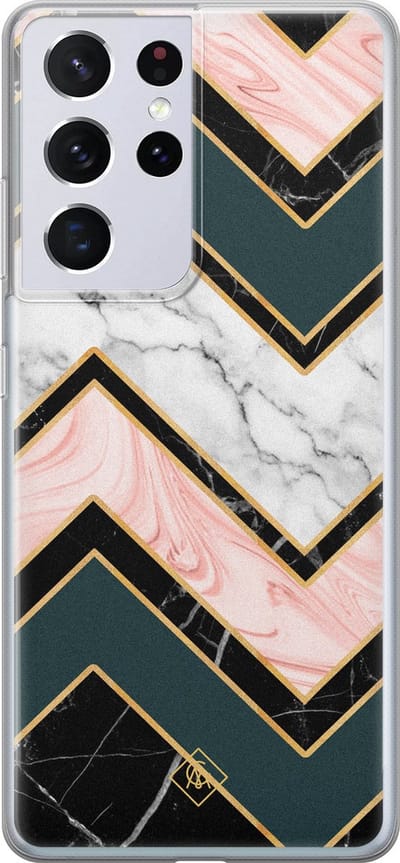 Casimoda® hoesje - Geschikt voor Samsung S21 Ultra - Marmer Triangles - Backcover - Siliconen/TPU - Multi