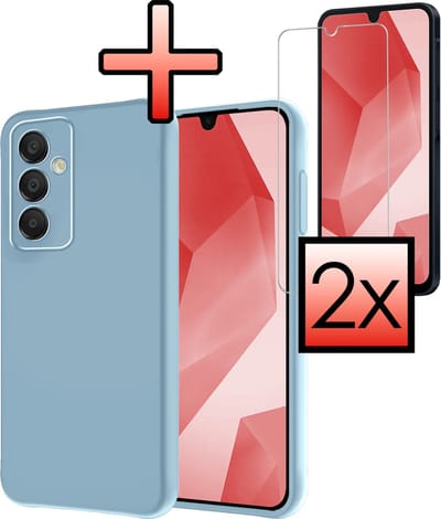 Hoesje - Met 2x Screenprotector - Geschikt voor Samsung Galaxy A16 - Sterk & Shockproof - Back Cover - Siliconen Case - Telefoon Hoes - Lichtblauw