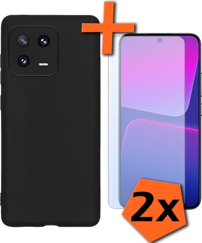 Hoes - Met 2x Screenprotector - Geschikt voor Xiaomi 13 - Sterk & Shockproof - Back Cover - Siliconen Case - Telefoon Hoes - Zwart