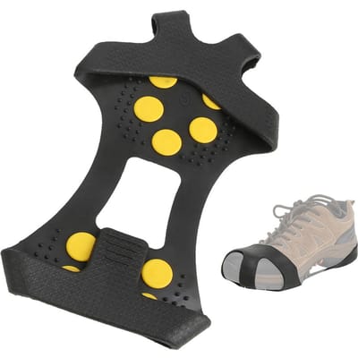 Een paar 10 tanden antislip ijsklem schoenovertrekken grips spikes klimijzers voor buiten wandelen black