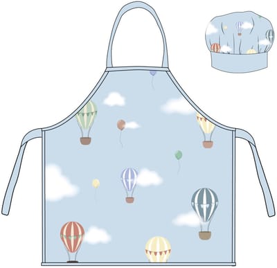 Luchtballon - Keukenschort voor Kinderen met Koksmuts - Blauw - 2 delig