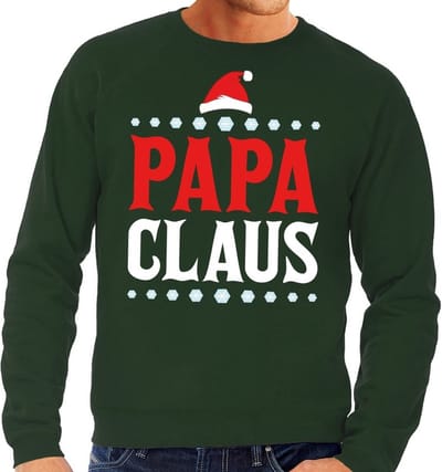 Bellatio Decorations Foute kersttrui - Papa Claus - groen - heren - kerst sweater - voor vaders M