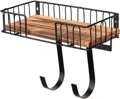 Strijkplank Houder - Muurbeugel Plank - Ruimte Besparen - Met Houten Mand - 32x16x22 cm - Zwart