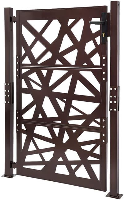 Tuinpoort – Voor huis, tuin & patio – Staal met geometrisch patroon, hoogtemperatuur gebakken verf, veiligheidshek – Bruin (105×150 cm)