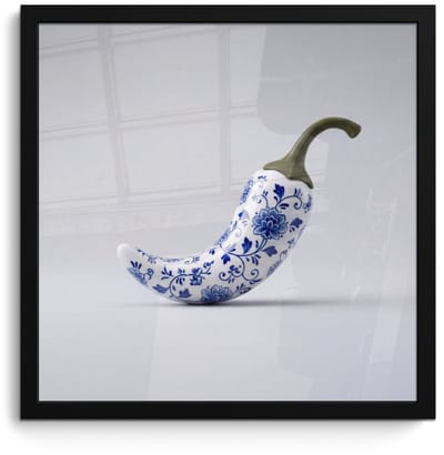 Poster in lijst - Fotolijst 40x40 cm - Posters - Chilipeper - Keramiek - Blauw - Posterlijst zwart - Decoratie - Wanddecoratie woonkamer - Muurdecoratie slaapkamer