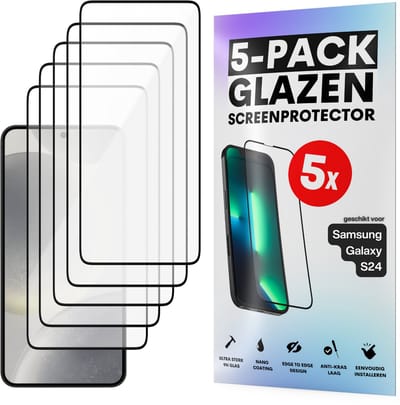 Screenprotector - Geschikt voor Samsung Galaxy S24 - Gehard Glas - Full Cover Tempered Glass - Case Friendly - 5 Pack