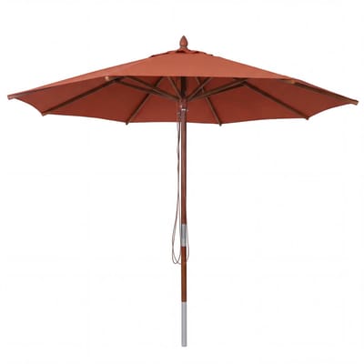 Horeca-parasol van hout MCW-C57b, tuinparasol, polyester/hout 14 kg, rond Ø 3 m, met trekkoord, schokbestendig ~ terracotta