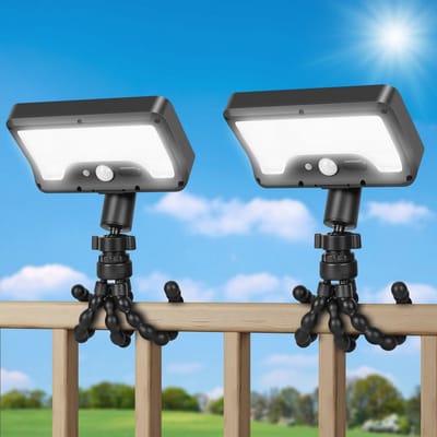 Bewegingssensor Zonneverlichting Buiten met Flexibel Octopus Statief - 1000LM Waterdichte Opladen Buitenlamp voor Camping, Hek, Patio - 2 Pack