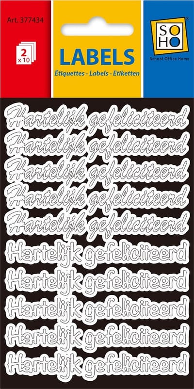 Peel off stickers - Hartelijk Gefeliciteerd - Wit - 60 stuks