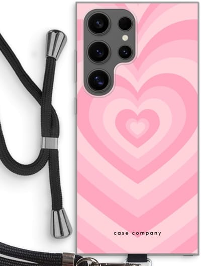 Case Company® - Hoesje met koord geschikt voor Samsung Galaxy S24 Ultra hoesje met Koord - Hart Roos - Telefoonhoesje met Zwart Koord - Bescherming aan alle Kanten en Over de Schermrand