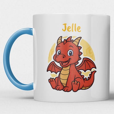 kindermok/kinderbeker | gepersonaliseerd met naam | met draak | blauw | Schattige illustraties