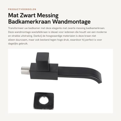 Dailygoods- Badkamerkraan Mat Zwart - Wastafelkraan - Wandmontage - Duurzaam - Corrosiebestendig - Eenvoudig te installeren
