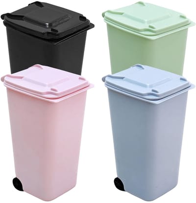 Solidchoice - Set van 4 Mini Afvalbakken met Deksel en Wielen