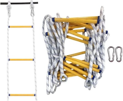 Touwladder Noodladder - Veiligheidsladder Klimladder - Snelle Evacuatie - Brandvertragend Materiaal - 3 Meter Lengte - Wit