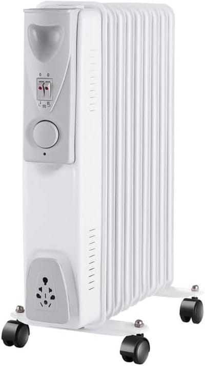 Olieradiator 9 Elementen - Verwarming Radiator - Ruimte Verwarmen - Veiligheidssysteem Oververhitting - 455 x 160 x 640 mm - Wit