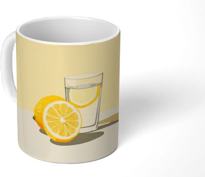 Mok - Koffiemok - Glas - Citroenschijfjes - Geel - Mokken - 350 ML - Beker - Koffiemokken - Theemok