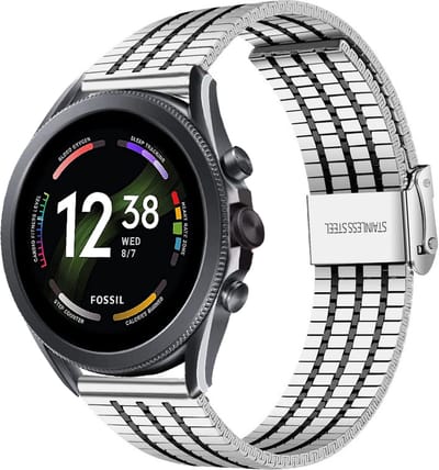 Strap-it Luxe stalen RVS bandje - geschikt voor Fossil Gen 6 44mm / Gen 5 / Gen 5e 44mm - zilver/zwart