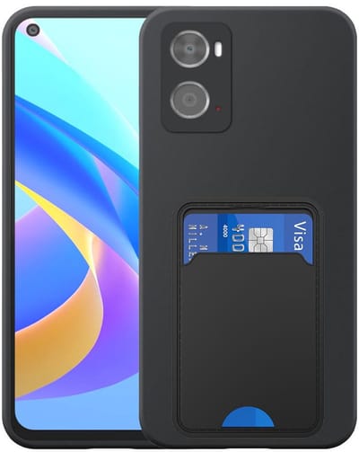 Geschikt voor Oppo A36 / A76 / A96 Telefoonhoesje met TPU Pasjeshouder - Flexible Back Cover Case Siliconen TPU with Cardslot - Zwart - Smartphonica geschikt voor Oppo A36;Oppo A76;Oppo A96