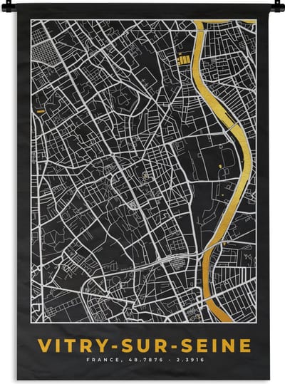 Wandkleed - Wanddoek - Stadskaart – Plattegrond – Vitry-sur-seine - Kaart - Frankrijk - 120x180 cm - Wandtapijt
