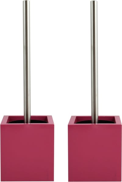 MSV Toiletborstel - MDF houder/rvs wc-borstel - 2x - fuchsia roze 37 cm