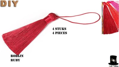 Bob Online ™ - 4 Stuks – Robijn - Tassels (Kwastjes) 8cm x 1.2cm – Handgemaakte Zachte Ambachtelijke Kwastjes / Tassels Chinese Stijl – Decoratieve DIY Tassels – Sieraden Maken enz. – Ruby DIY Tassels – Tassels – Robijn Kwasten