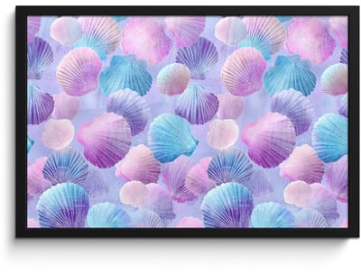 Poster in lijst - Fotolijst 60x40 cm - Posters - Schelpen - Paars - Blauw - Patroon - Posterlijst zwart - Decoratie - Wanddecoratie woonkamer - Muurdecoratie slaapkamer
