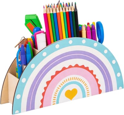 Multifunctionele Houten Pennenhouder en Bureau Organizer met 5 Compartimenten voor Kantoor en School, Perfect voor Pennen en Cosmetische Kwasten