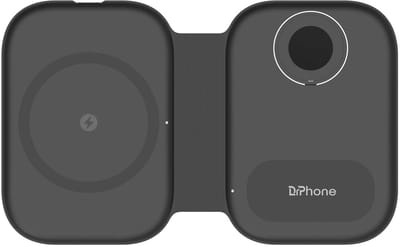 DrPhone PowerMag2 3-in-1 Magnetische Draadloze Oplader – 15W Snellader voor iPhone 12/13/14/15/16, Apple Watch, AirPods & Galaxy Buds – Opvouwbaar & Compact – Zwart