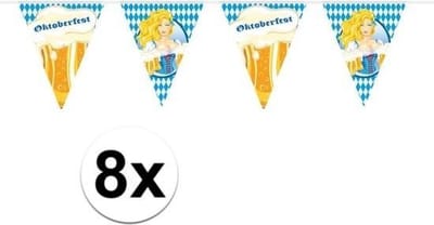 Oktoberfest - 8x Oktoberfest/bierfeest vlaggenlijnen/slingers met blonde dame 10 meter - Feestartikelen versiering