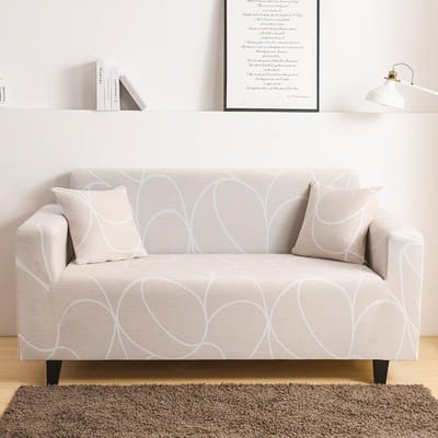 Geprinte Stretch Bankhoes Elastisch Polyester Spandex Bankhoezen, Universele Fitted Bankhoes voor Bank Meubelbeschermer 1-seater(90-140cm) white