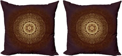 ABAKUHAUS Mandala kussenhoes – 2x50x50 cm – digitaal bedrukt – Kastanjebruin
