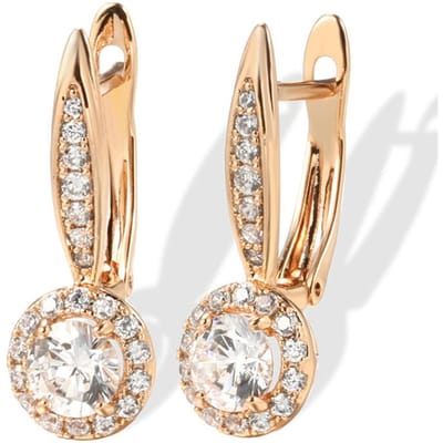 Boucles d'oreilles pendantes Or Rose de Luxe pour Femmes Incrustation Micro-Cire Zircon Naturel Boucles d'oreilles Rondes Bijoux Fins Quotidien Mariage beige