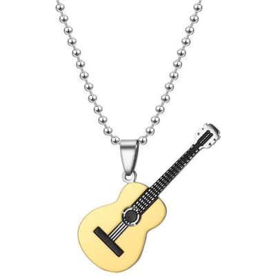 Fashion Punk Rvs Rock Muziek Gitaar Hanger Ketting Voor Mannen Kralen Ketting Kettingen Hip Hop Persoonlijkheid Partij Sieraden gray