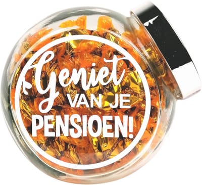 Pensioen cadeau - Snoeppot toffee's - "Geniet van je pensioen"- Pensioen - cadeau