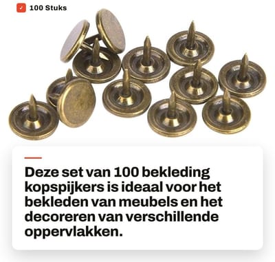 Dailygoods- Kopspijkers 100 Stuks - Bekledingsspijkers - Antieke Stijl - Duurzaam Ijzer - Platte Kop - Meubel Decoratie - Bekledingsnagels