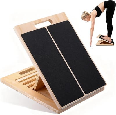 Professionele Houten Hellingsplank voor Strekken en Mobiliteit, 5 Verstelbare Hoeken, Antislip Kalf Stretch, Stevige Balansplank voor Thuis, Gym en Buitenactiviteiten