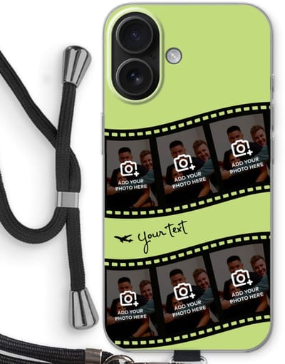 Gepersonaliseerd - Case Company® - Hoesje met koord geschikt voor iPhone 16 hoesje met Koord - Filmrol N°3 - Telefoonhoesje met Zwart Koord - Bescherming aan alle Kanten en Over de Schermrand