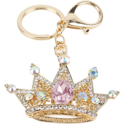 Porte-clés Strass Forme Couronne Brillant Design Exquis Porte-clés pour Pendentif de Voiture Ornement de Sac Rose rose