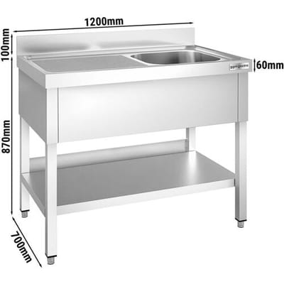 GGM Gastro Spültisch PREMIUM - 1200x700mm - mit Grundboden - mit 1 Becken rechts Zilver