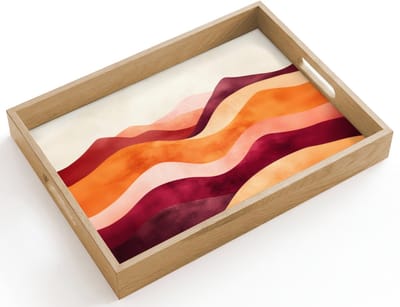 Dienblad hout 40x30 cm - Schootdienblad - Abstract - Landschap - Golven - Borrelplank rechthoek - Plateau dienbladen