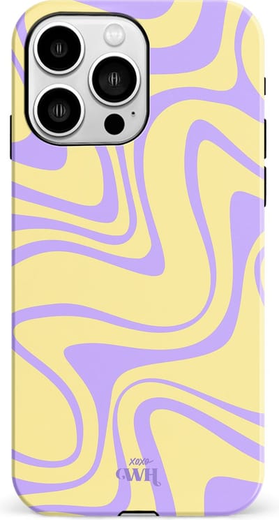 xoxo Wildhearts Sunny Side Up - Double Layer - Hard hoesje geschikt voor iPhone 13 Pro Max case - Siliconen hoesje iPhone met golven print - Cover geschikt voor iPhone 13 Pro Max beschermhoesje - geel / paars