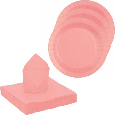 Santex feest/verjaardag servies set - 10x gebaksbordjes/25x servetten - roze - karton