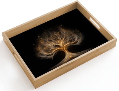 Dienblad hout 40x30 cm - Schootdienblad - Lichtjes - Boom - Abstract - Zwart - Borrelplank rechthoek - Plateau dienbladen