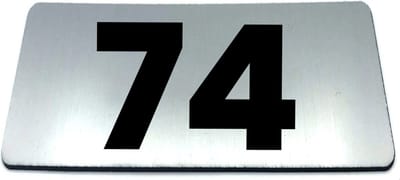 Nummerplaatje 74 - 80 x 50 x 1,6 mm - RVS-look geborsteld - Incl. 3M-tape | Nummerbordje - Deur en kamernummer - brievenbusnummers - Gratis verzending - 5 jaar garantie | Gratis Verzending