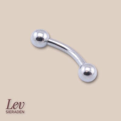 Lev Sieraden - Titanium Banana barbell piercing 1.2 x 8 mm Kleur Zilver - Wenkbrauw Piercing - labret piercing - neuspiercing staafje - tragus piercing - Oorpiercing - lip - navel piercing
