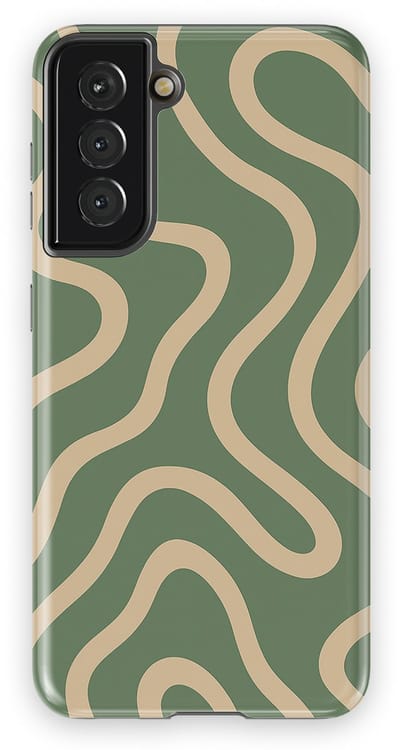 DripCase Curvy Lines Hoesje Samsung Galaxy S21 | Backcover met Mag | Design Tough Case Samsung Galaxy S21 Olive Drift