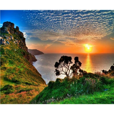 5D DIY Diamond Embroidary volledige ronde boor mozaïek Cross Stitch rivierlandschap Diamond Painting Kit 20X30CM orange