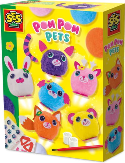 SES Creative Pompon Vrienden - Creatieve Knutselset voor Kinderen vanaf 3 Jaar - Maak schattige dieren met pompons, vilt en lijm - Perfect voor knutselplezier